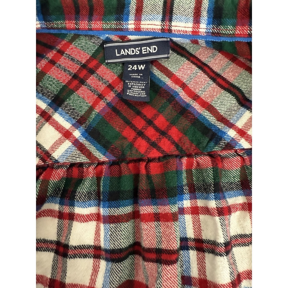 Lands End Women's Flannel Shirt Button Up Plaid 24w Red White‎ Blue Green - Picture 3 of 7